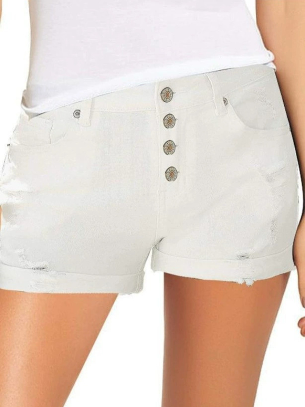 ZARA Womens Fashion High Waist Stretch Slim Straight 4 Button Denim Shorts